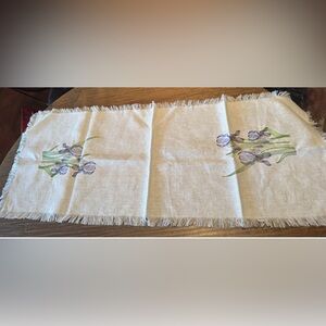 Antique Vintage Table or Dresser Runner embroidered Iris flowers beautiful!